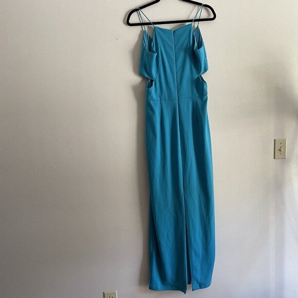 Badgley Mischka Collection Women 6 Teal Crepe Cutout Odessa Crossover Gown - Picture 11 of 13